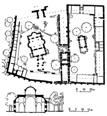 Бачковский монастырь. Генеральный план и разрез церкви Богородицы