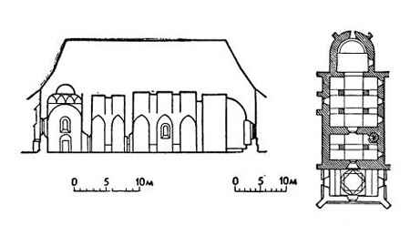 Рэдэуц. Церковь Николая. Продольный разрез и план