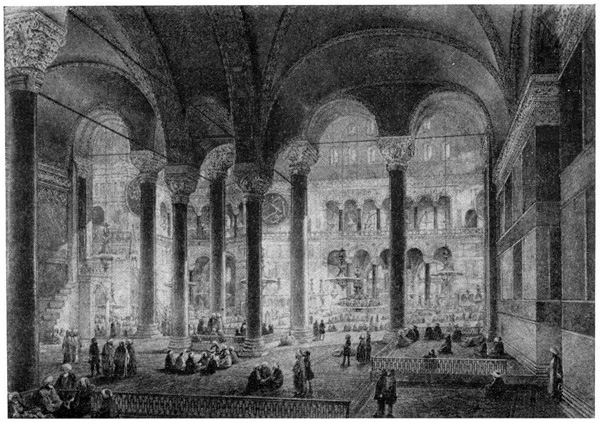 Константинополь. Собор Софии. Вид из северного нефа на центральную часть и южный неф. Гравюра Фоссати