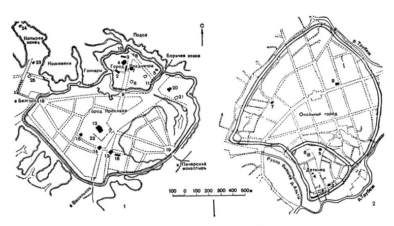 2. Планы Киева (X—XI вв.) и Переяславля (XI—XII вв.)