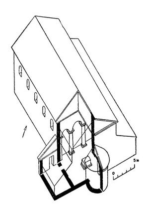 Отен. Монастырская церковь, 589—600 гг. Реконструкция