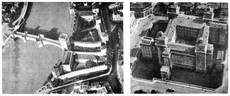 Верона. Укрепленный замок Кастельвеккио, 1354 г. (1); Феррара. Укрепленный замок д’Эсте, 1385 г. (2)