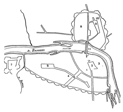 Прага. Схема плана города в XIII в.